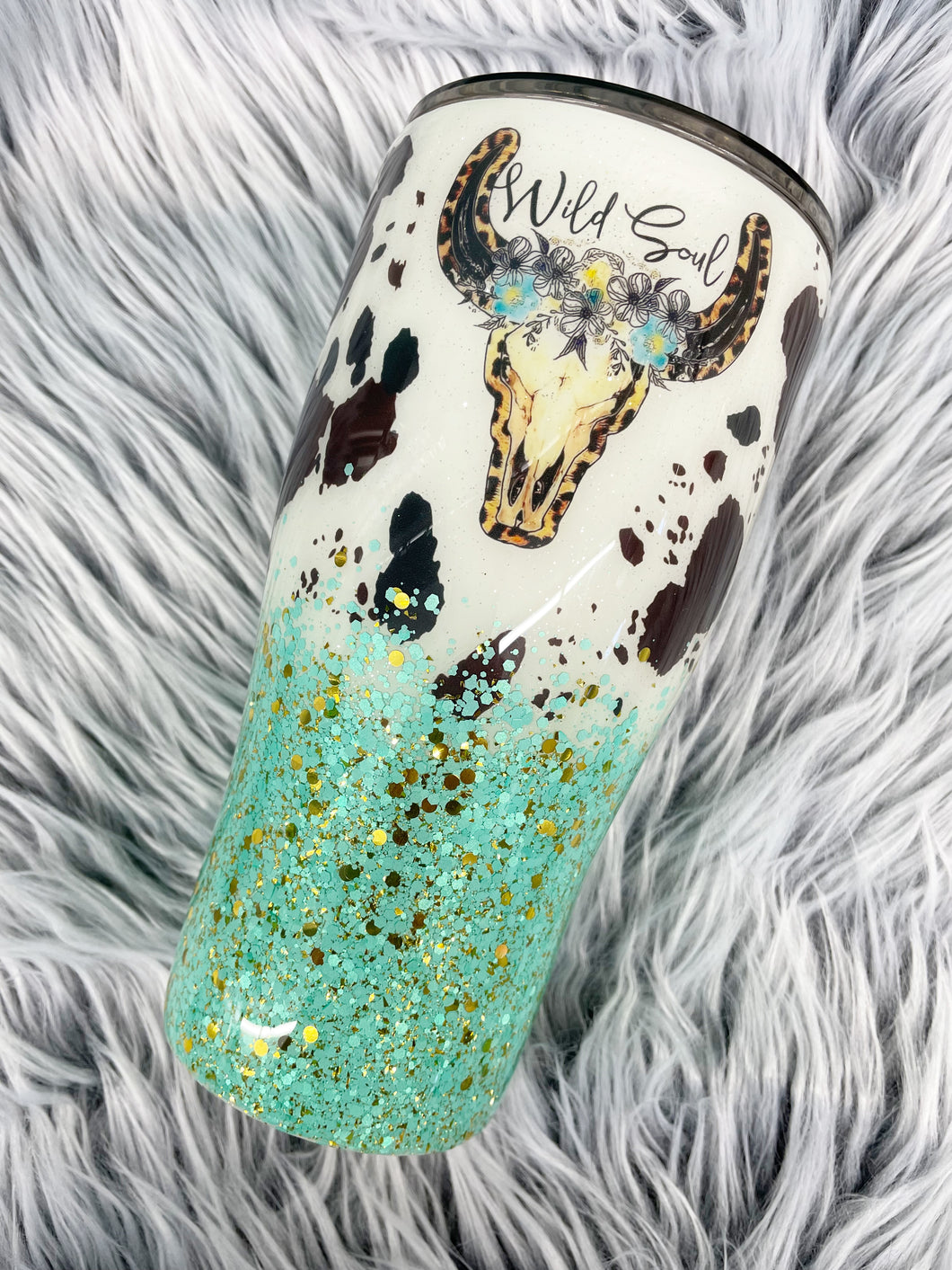 Cow Print and Turquoise Tumbler