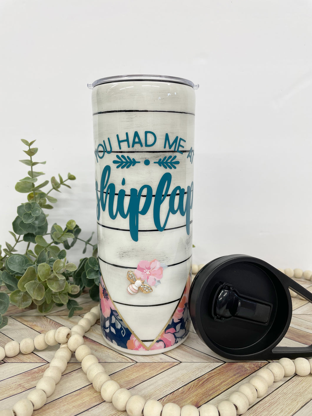 Shiplap and floral tumbler